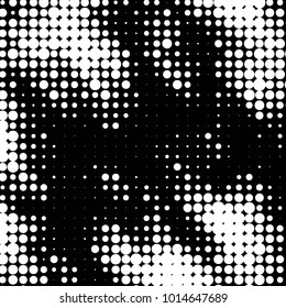 Abstract grunge grid polka dot halftone background pattern. Spotted black and white vector line illustration
