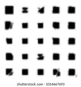 Abstract grunge grid polka dot halftone background pattern. Spotted black and white vector line illustration
