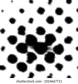 Abstract grunge grid polka dot halftone background pattern. Spotted black and white vector line illustration
