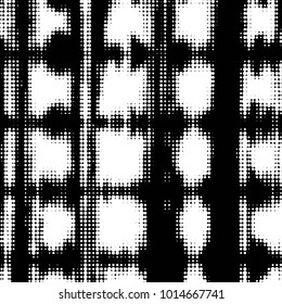 Abstract grunge grid polka dot halftone background pattern. Spotted black and white vector line illustration
