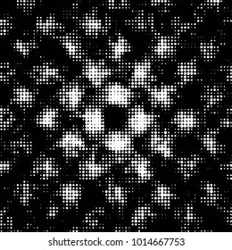 Abstract grunge grid polka dot halftone background pattern. Spotted black and white vector line illustration

