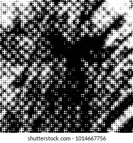 Abstract grunge grid polka dot halftone background pattern. Spotted black and white vector line illustration
