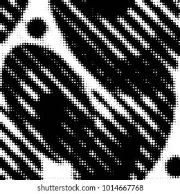 Abstract grunge grid polka dot halftone background pattern. Spotted black and white vector line illustration
