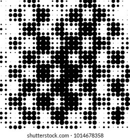 Abstract grunge grid polka dot halftone background pattern. Spotted black and white vector line illustration
