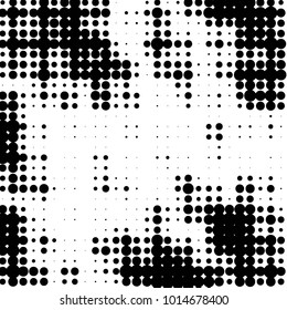 Abstract grunge grid polka dot halftone background pattern. Spotted black and white vector line illustration
