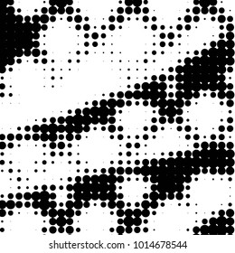 Abstract grunge grid polka dot halftone background pattern. Spotted black and white vector line illustration
