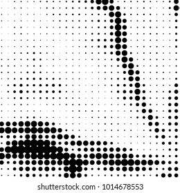 Abstract grunge grid polka dot halftone background pattern. Spotted black and white vector line illustration
