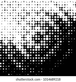Abstract grunge grid polka dot halftone background pattern. Spotted black and white vector line illustration

