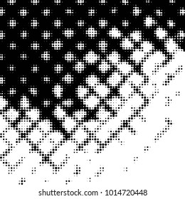 Abstract grunge grid polka dot halftone background pattern. Spotted black and white vector line illustration
