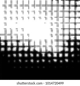Abstract grunge grid polka dot halftone background pattern. Spotted black and white vector line illustration
