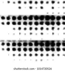 Abstract grunge grid polka dot halftone background pattern. Spotted black and white vector line illustration
