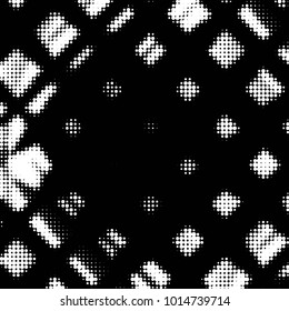 Abstract grunge grid polka dot halftone background pattern. Spotted black and white vector line illustration
