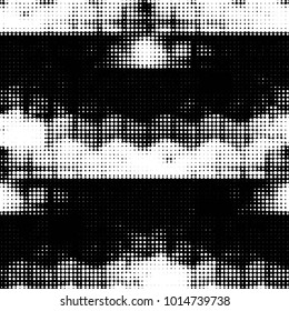 Abstract grunge grid polka dot halftone background pattern. Spotted black and white vector line illustration
