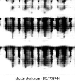Abstract grunge grid polka dot halftone background pattern. Spotted black and white vector line illustration
