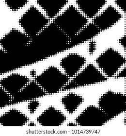 Abstract grunge grid polka dot halftone background pattern. Spotted black and white vector line illustration
