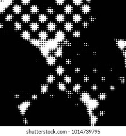 Abstract grunge grid polka dot halftone background pattern. Spotted black and white vector line illustration
