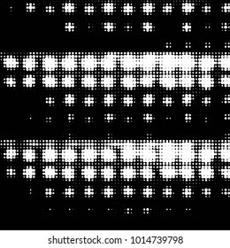 Abstract grunge grid polka dot halftone background pattern. Spotted black and white vector line illustration
