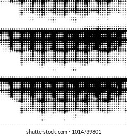 Abstract grunge grid polka dot halftone background pattern. Spotted black and white vector line illustration
