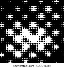 Abstract grunge grid polka dot halftone background pattern. Spotted black and white vector line illustration
