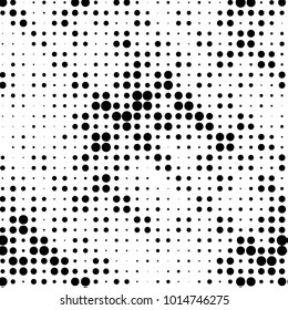 Abstract grunge grid polka dot halftone background pattern. Spotted black and white vector line illustration
