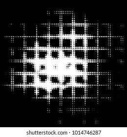 Abstract grunge grid polka dot halftone background pattern. Spotted black and white vector line illustration
