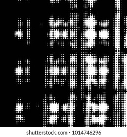 Abstract grunge grid polka dot halftone background pattern. Spotted black and white vector line illustration

