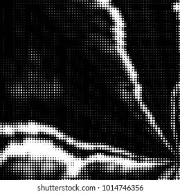 Abstract grunge grid polka dot halftone background pattern. Spotted black and white vector line illustration
