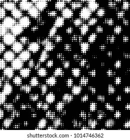 Abstract grunge grid polka dot halftone background pattern. Spotted black and white vector line illustration

