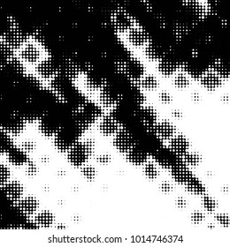 Abstract grunge grid polka dot halftone background pattern. Spotted black and white vector line illustration

