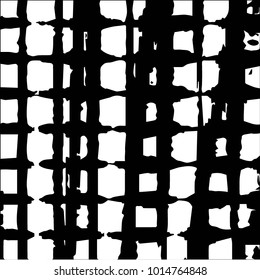 Abstract grunge grid polka dot halftone background pattern. Spotted black and white vector line illustration
