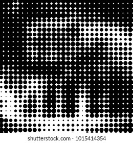 Abstract grunge grid polka dot halftone background pattern. Spotted black and white vector line illustration
