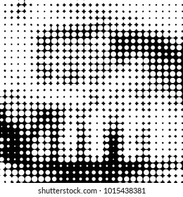 Abstract grunge grid polka dot halftone background pattern. Spotted black and white vector line illustration
