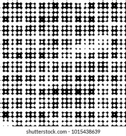 Abstract grunge grid polka dot halftone background pattern. Spotted black and white vector line illustration
