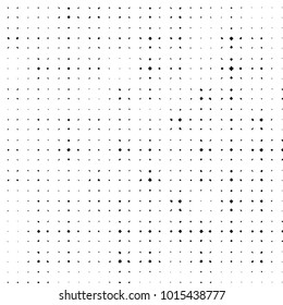 Abstract grunge grid polka dot halftone background pattern. Spotted black and white vector line illustration
