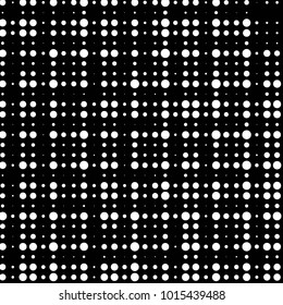 Abstract grunge grid polka dot halftone background pattern. Spotted black and white vector line illustration
