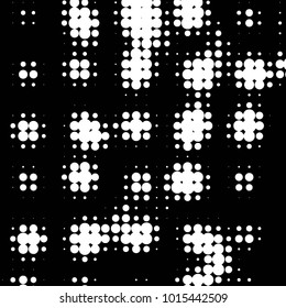 Abstract grunge grid polka dot halftone background pattern. Spotted black and white vector line illustration
