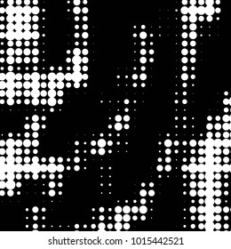 Abstract grunge grid polka dot halftone background pattern. Spotted black and white vector line illustration
