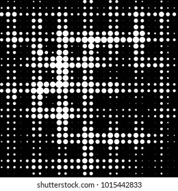 Abstract grunge grid polka dot halftone background pattern. Spotted black and white vector line illustration
