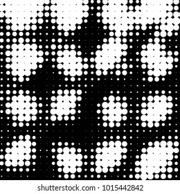 Abstract grunge grid polka dot halftone background pattern. Spotted black and white vector line illustration
