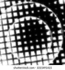 Abstract grunge grid polka dot halftone background pattern. Spotted black and white vector line illustration
