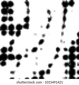 Abstract grunge grid polka dot halftone background pattern. Spotted black and white vector line illustration
