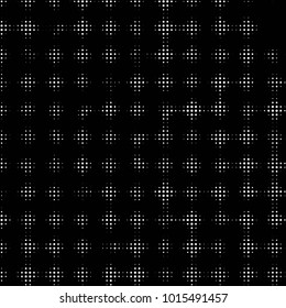Abstract grunge grid polka dot halftone background pattern. Spotted black and white vector line illustration
