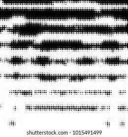 Abstract grunge grid polka dot halftone background pattern. Spotted black and white vector line illustration
