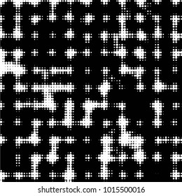 Abstract grunge grid polka dot halftone background pattern. Spotted black and white vector line illustration

