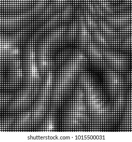 Abstract grunge grid polka dot halftone background pattern. Spotted black and white vector line illustration

