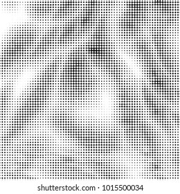 Abstract grunge grid polka dot halftone background pattern. Spotted black and white vector line illustration
