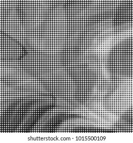 Abstract grunge grid polka dot halftone background pattern. Spotted black and white vector line illustration
