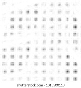 Abstract grunge grid polka dot halftone background pattern. Spotted black and white vector line illustration
