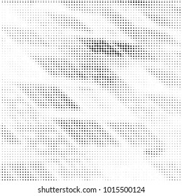 Abstract grunge grid polka dot halftone background pattern. Spotted black and white vector line illustration
