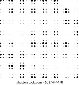 Abstract grunge grid polka dot halftone background pattern. Spotted black and white vector line illustration
